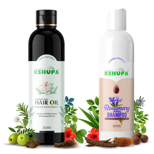 HERBAL HAIR CARE COMBO | Handmade Herbal Hair Oil (200ml) + Rosemary Shampoo (200ml) | Anti Hair Fall & Dandruff Control Ayurvedic Pack
